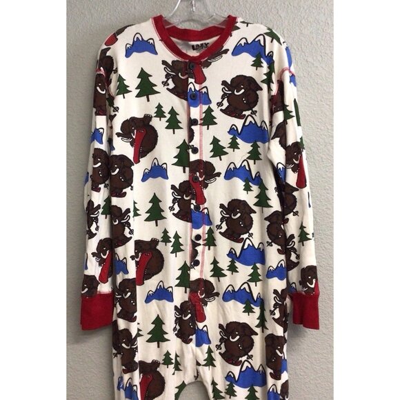 Lazy One Adult Flapjack Long John Trap Door Bear Bum Red Pajamas Large - Picture 3 of 12